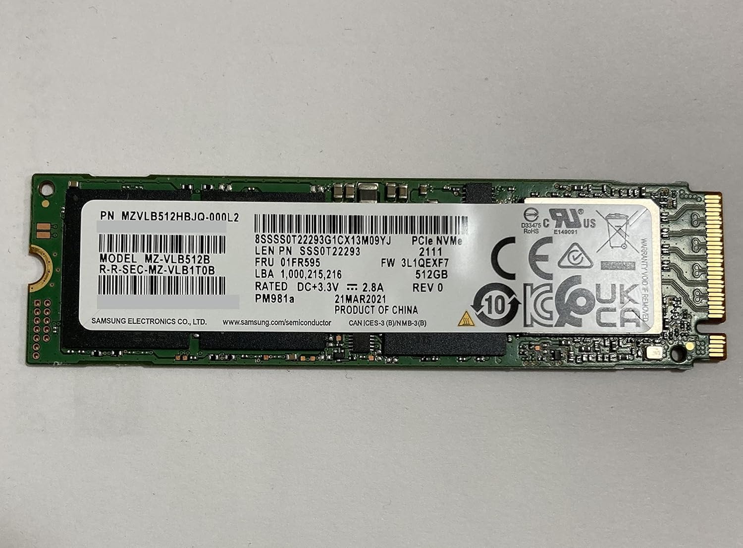 MZVLB512HAJQ-000D7 - Samsung PM981 512GB Triple-Level-Cell PCI Express NVMe 3.0 x4 M.2 Solid State Drive