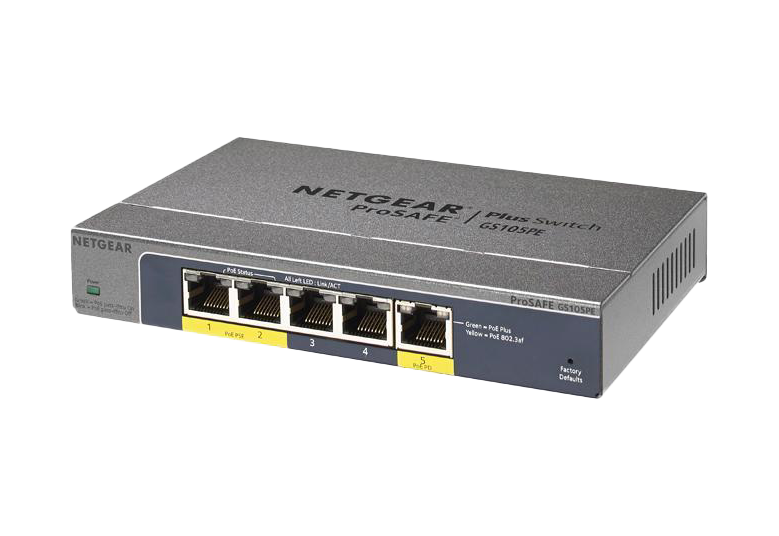 GS105PE-100AJS - Netgear Prosafe GS105PE 3 x RJ-45 Ports 10/100/1000Base-T + 2 x RJ-45 Ports PoE Layer 2 Managed Gigabit Ethernet Network Switch