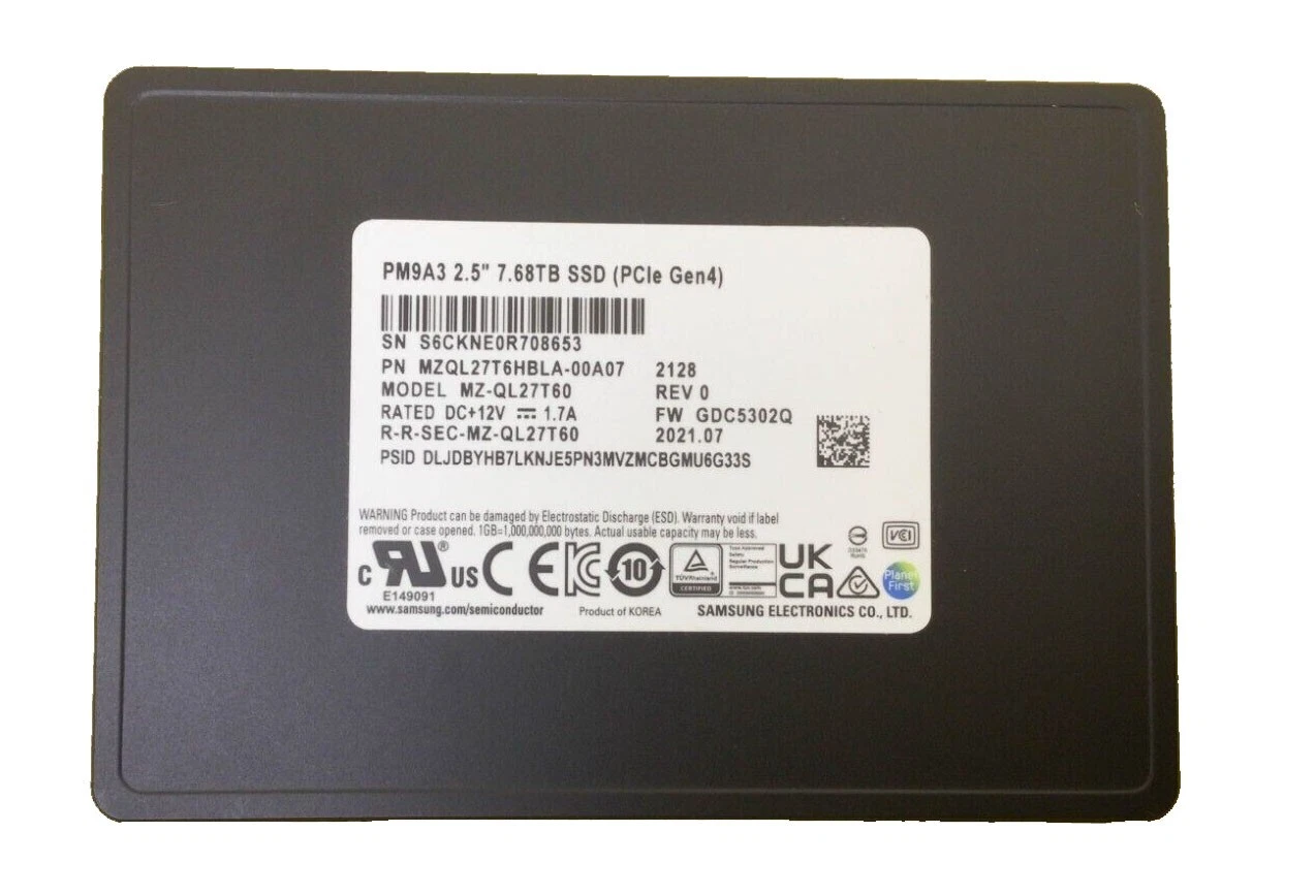 MZQL27T6HBLA-00A07 - Samsung 7.68TB PCIe NVMe 4.0 x4 2.5-Inch SSD