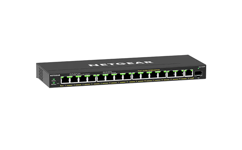 GS316EPP - Netgear 300 Series GS316EP 15 x RJ-45 Ports PoE+ 1000Base-T + 1 x SFP Port Layer 3 Managed Gigabit Ethernet Plus Network Switch