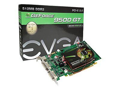 9500GT - EVGA NVIDIA Geforce 9500 GT 512MB 128-Bit DDR2 PCI Express 2.0 x16 HDCP Ready/ SLI Support Video Graphics Card