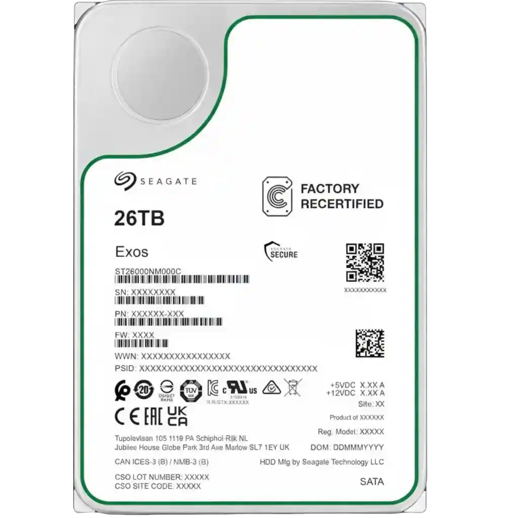 Seagate ST26000NM000C Exos 26TB 7200RPM SATA 6Gb/s 512e 3.5-Inch Hard Drive