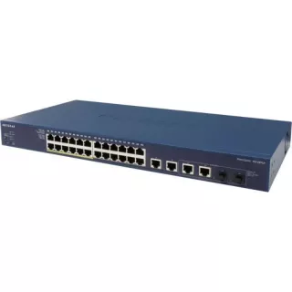 FS728TLP-100AJS - Netgear ProSafe FS728TLP 24 x Ports 10/100Base-TX (12 x PoE Ports) + 4 x 1GbE RJ-45 + 2 x Ports Combo RJ-45/SFP Layer 3 Managed 1U Rack-Mountable Fast Ethernet Network Switch