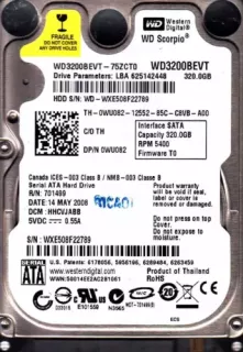WD WD3200BEVT: 320GB 5400 RPM 2.5" Laptop HDD Details