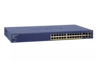 FS728TP-100EUS - Netgear ProSafe FS728TP 24 x Ports PoE 10/100Base-TX + 4 x 1GbE RJ-45 + 2 x Ports Combo RJ-45/SFP Layer 3 Managed 1U Rack-Mountable Fast Ethernet Network Switch