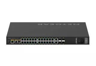 GSM4230P-100NAS - Netgear M4250 Series M4250-26G4XF-PoE+ 24 x RJ-45 Ports PoE+ 1000Base-T + 2 x RJ-45 Ports + 4 x SFP Ports Layer 3 Managed 1U Rack-mountable Gigabit Ethernet Network Switch